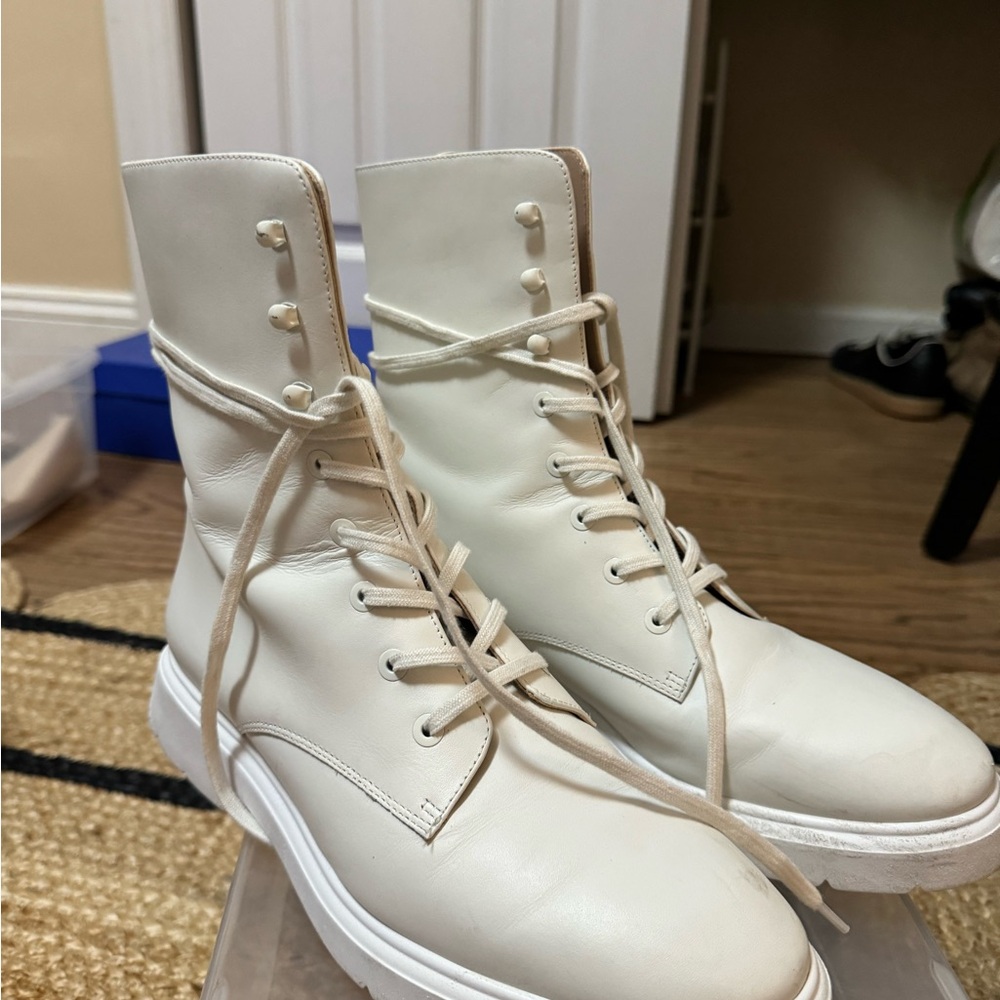 Women's White Lace-Up Boots